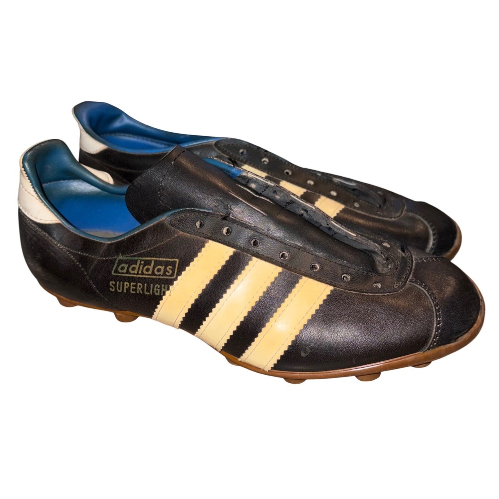 Vintage 70s Adidas Superlight Soccer Cleats Black Leather West Germany 5 Rare